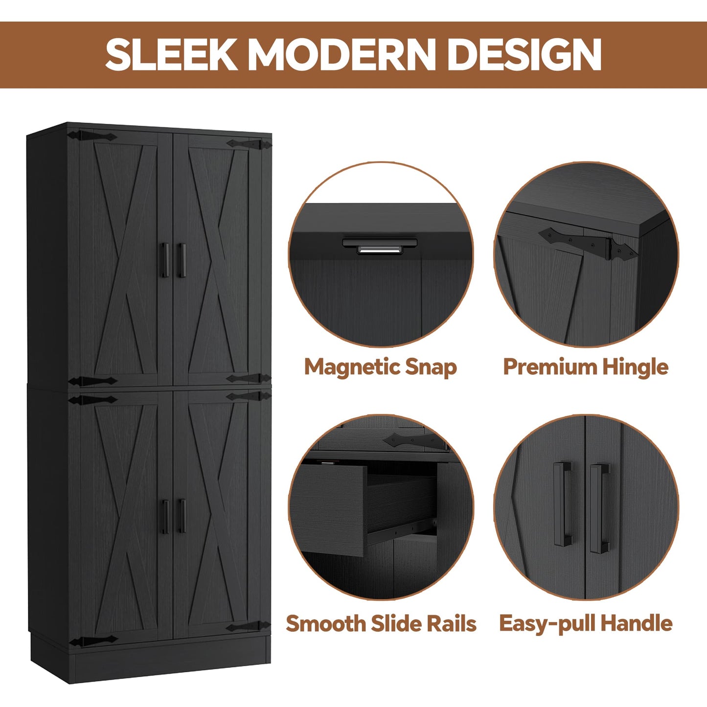 71'' Tall Farmhouse Bathroom Storage Cabinet, 7-Tier Linen Cabinet with Drawer & Adjustable Shelves