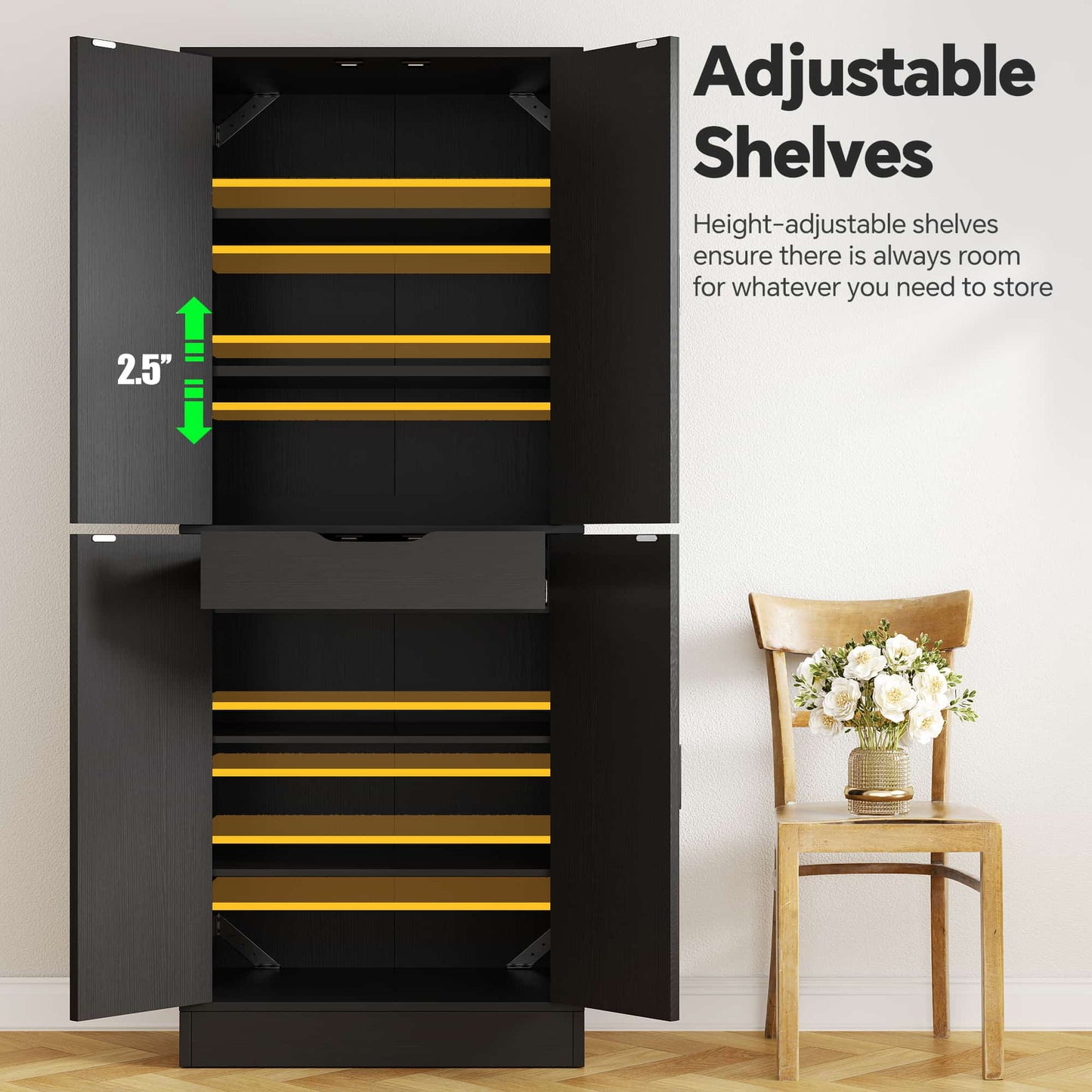 71'' Tall Farmhouse Bathroom Storage Cabinet, 7-Tier Linen Cabinet with Drawer & Adjustable Shelves
