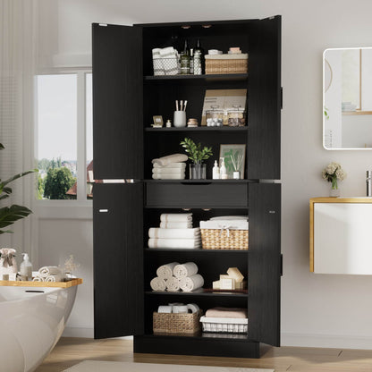 71'' Tall Farmhouse Bathroom Storage Cabinet, 7-Tier Linen Cabinet with Drawer & Adjustable Shelves