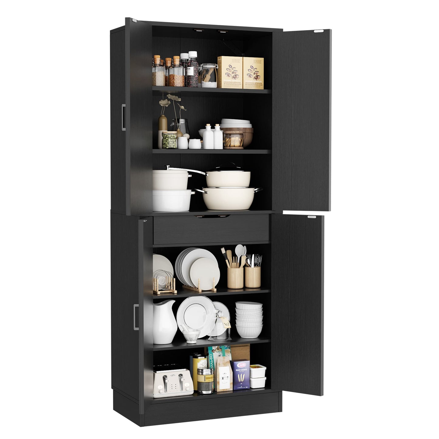 71'' Farmhouse Kitchen Pantry Storage Cabinet with 4 Barn Doors and Drawer
