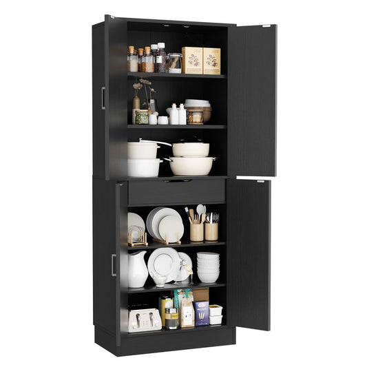 71'' Farmhouse Kitchen Pantry Storage Cabinet with 4 Barn Doors and Drawer