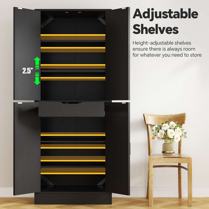71'' Farmhouse Kitchen Pantry Storage Cabinet with 4 Barn Doors and Drawer