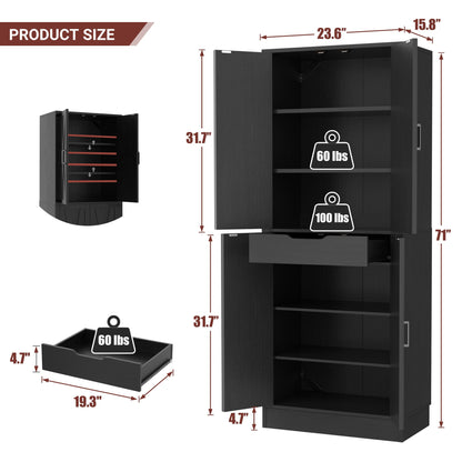 71'' Farmhouse Kitchen Pantry Storage Cabinet with 4 Barn Doors and Drawer