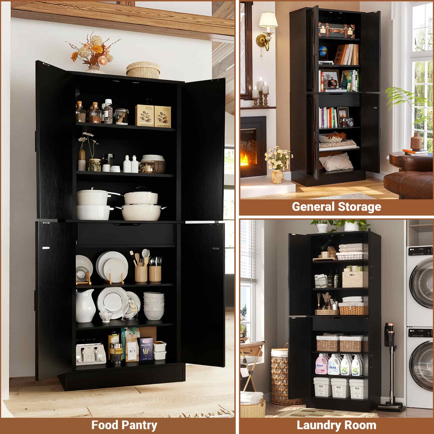 71'' Tall Farmhouse Bathroom Storage Cabinet, 7-Tier Linen Cabinet with Drawer & Adjustable Shelves