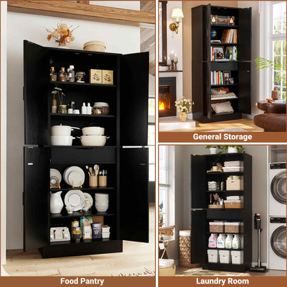 71'' Tall Farmhouse Bathroom Storage Cabinet, 7-Tier Linen Cabinet with Drawer & Adjustable Shelves