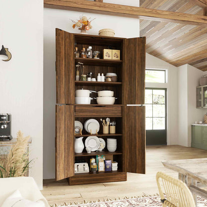71'' Farmhouse Kitchen Pantry Storage Cabinet with 4 Barn Doors and Drawer