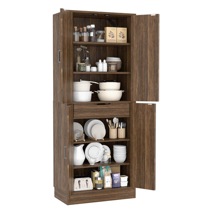 71'' Farmhouse Kitchen Pantry Storage Cabinet with 4 Barn Doors and Drawer