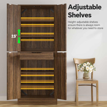 71'' Tall Farmhouse Bathroom Storage Cabinet, 7-Tier Linen Cabinet with Drawer & Adjustable Shelves