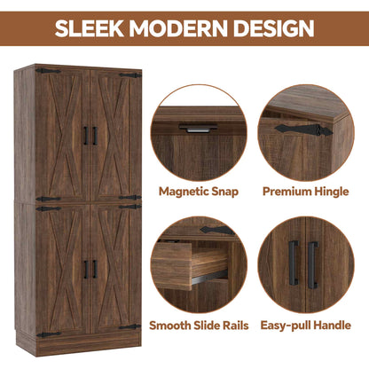 71'' Tall Farmhouse Bathroom Storage Cabinet, 7-Tier Linen Cabinet with Drawer & Adjustable Shelves