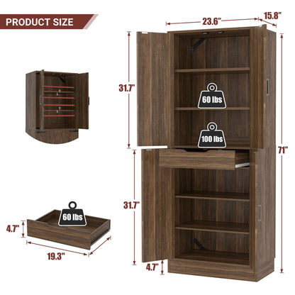 71'' Farmhouse Kitchen Pantry Storage Cabinet with 4 Barn Doors and Drawer