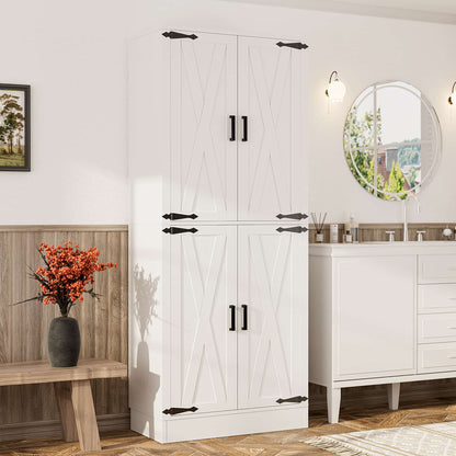 71'' Tall Farmhouse Bathroom Storage Cabinet, 7-Tier Linen Cabinet with Drawer & Adjustable Shelves