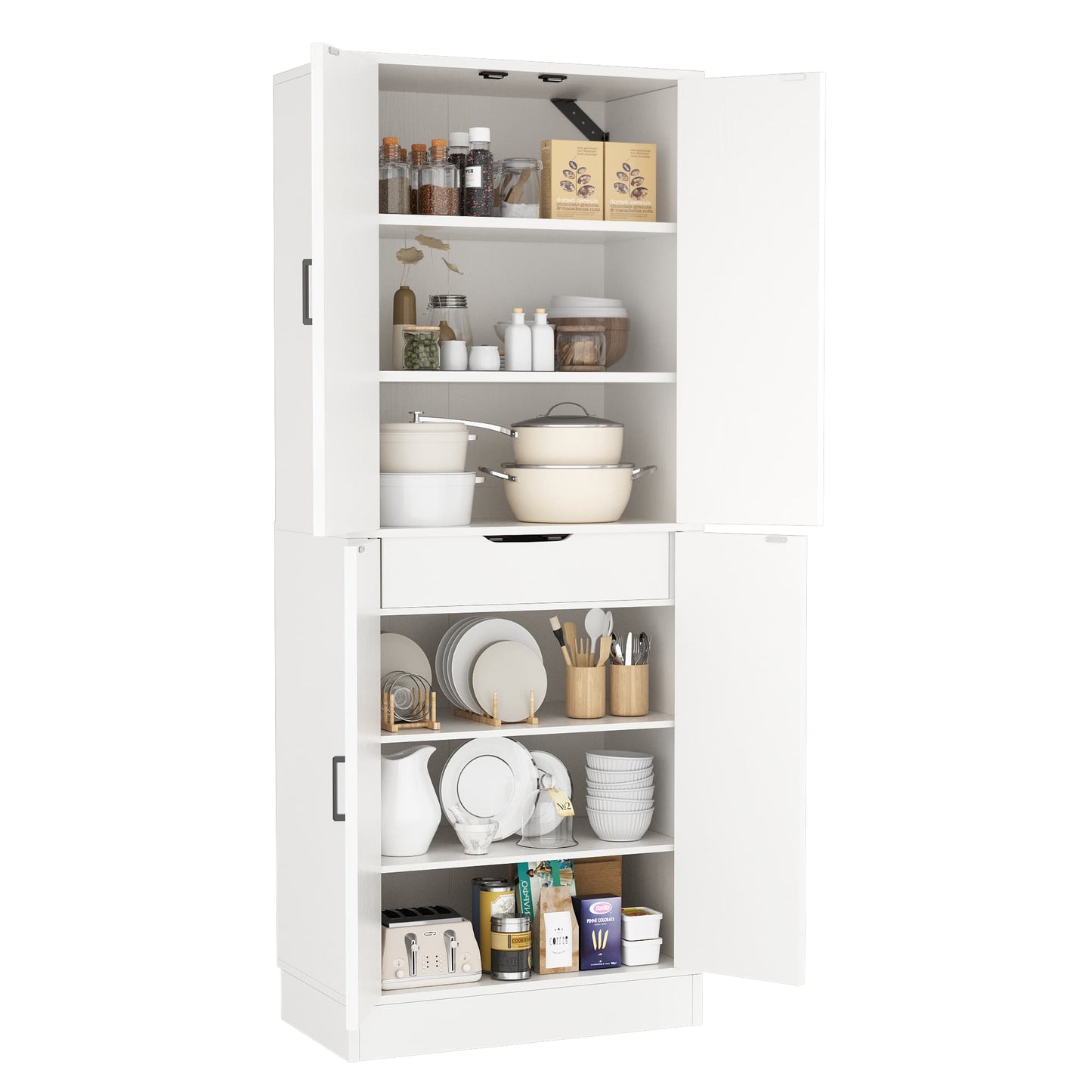 71'' Farmhouse Kitchen Pantry Storage Cabinet with 4 Barn Doors and Drawer