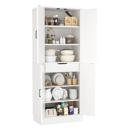 71'' Farmhouse Kitchen Pantry Storage Cabinet with 4 Barn Doors and Drawer