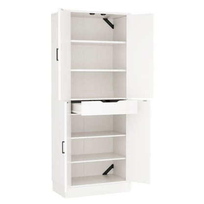 71'' Tall Farmhouse Bathroom Storage Cabinet, 7-Tier Linen Cabinet with Drawer & Adjustable Shelves