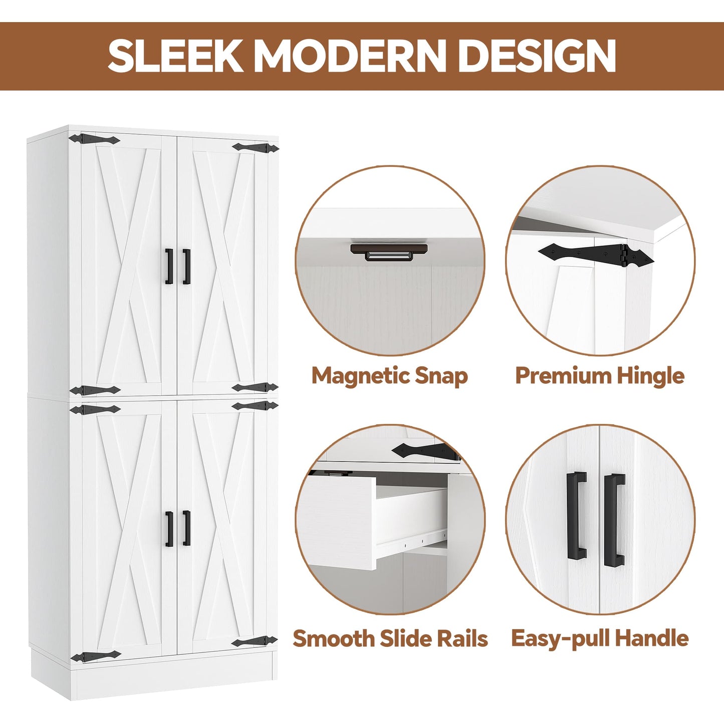 71'' Tall Farmhouse Bathroom Storage Cabinet, 7-Tier Linen Cabinet with Drawer & Adjustable Shelves