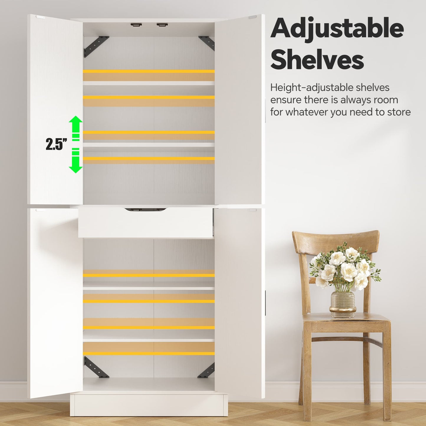 71'' Tall Farmhouse Bathroom Storage Cabinet, 7-Tier Linen Cabinet with Drawer & Adjustable Shelves