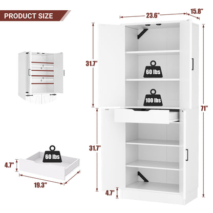 71'' Tall Farmhouse Bathroom Storage Cabinet, 7-Tier Linen Cabinet with Drawer & Adjustable Shelves