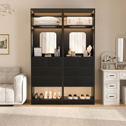 50" Freestanding Closet System with 8 Drawers, 4.2FT Modular Closet Organizer System with Mirror and Shelves