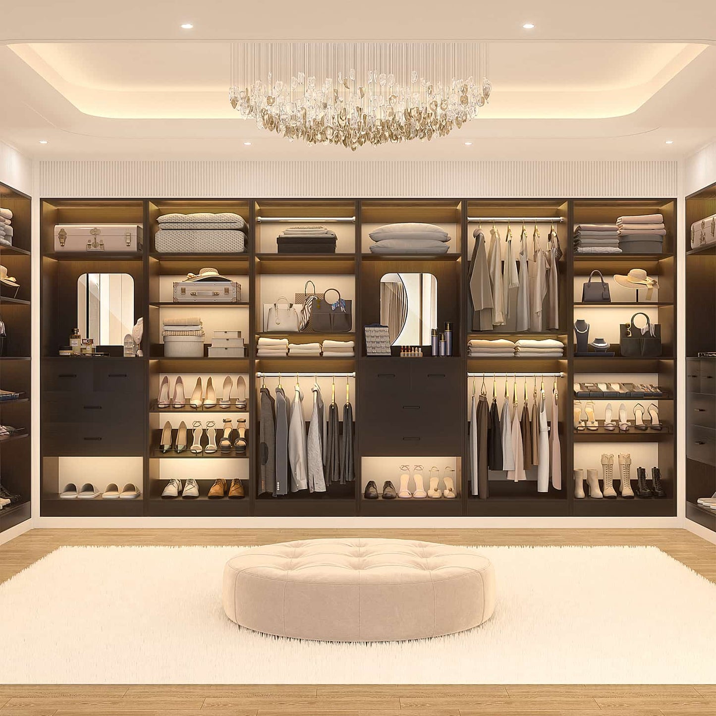50" Freestanding Closet System with 8 Drawers, 4.2FT Modular Closet Organizer System with Mirror and Shelves