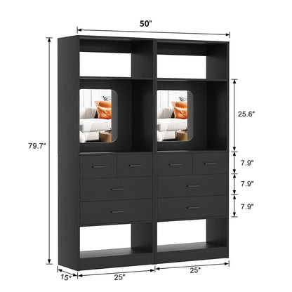 50" Freestanding Closet System with 8 Drawers, 4.2FT Modular Closet Organizer System with Mirror and Shelves