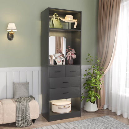 25'' Walk-in Closet System with 4 Wooden Drawers & Mirror