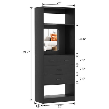 25'' Walk-in Closet System with 4 Wooden Drawers & Mirror
