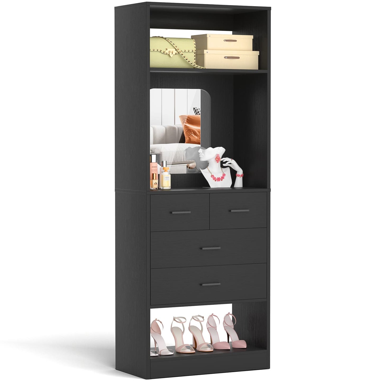 25'' Walk-in Closet System with 4 Wooden Drawers & Mirror