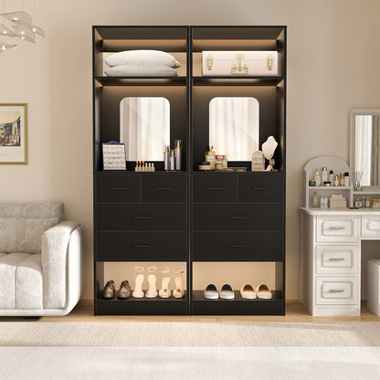 25'' Walk-in Closet System with 4 Wooden Drawers & Mirror