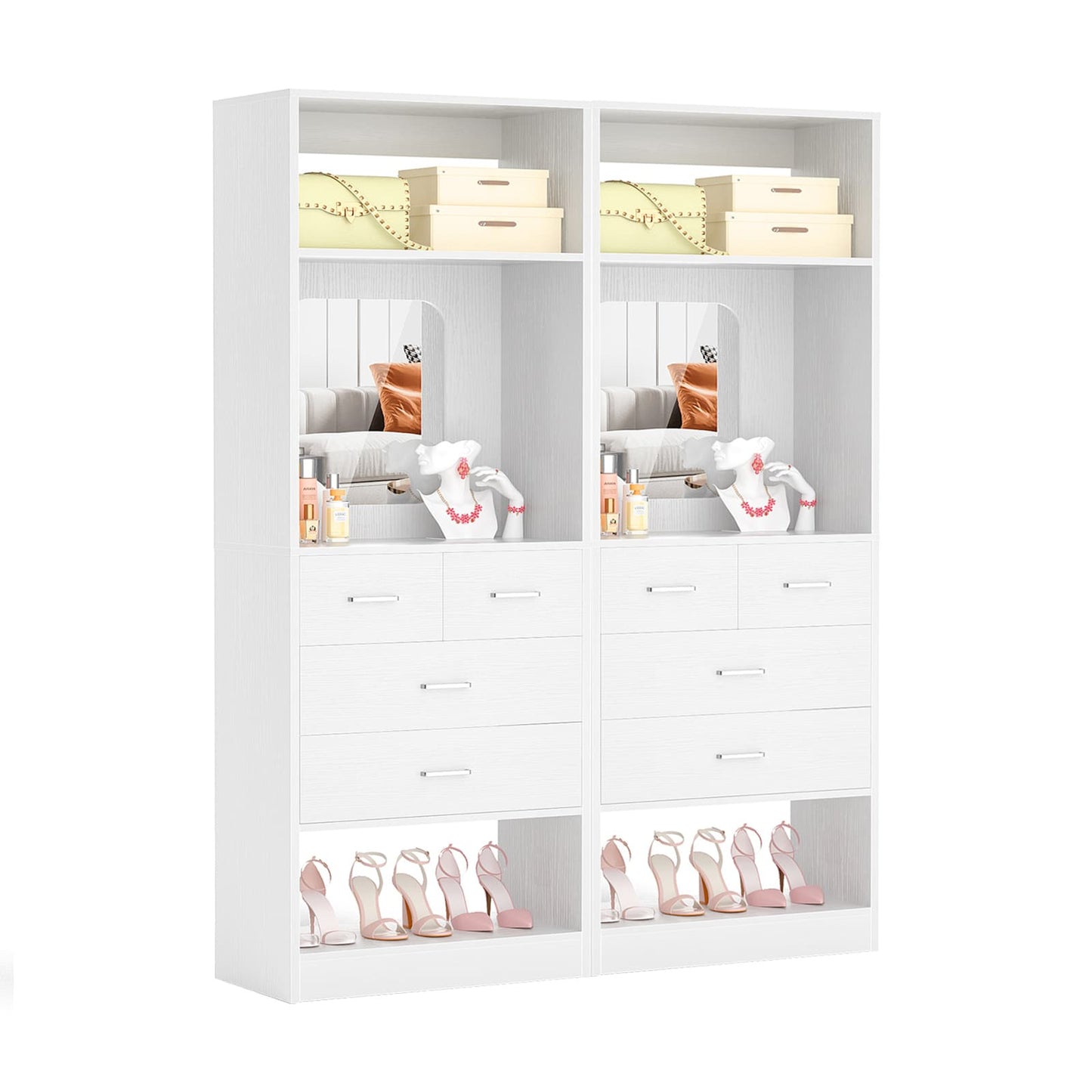 50" Freestanding Closet System with 8 Drawers, 4.2FT Modular Closet Organizer System with Mirror and Shelves