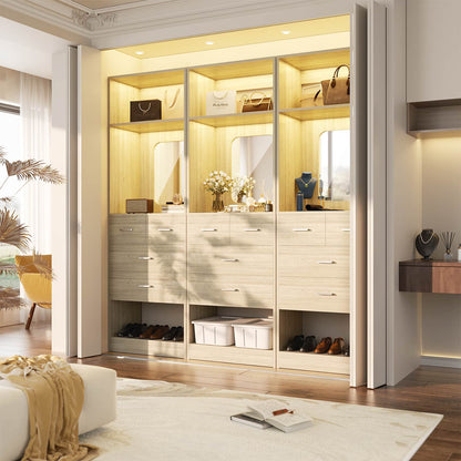 50" Freestanding Closet System with 8 Drawers, 4.2FT Modular Closet Organizer System with Mirror and Shelves