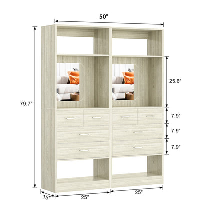 50" Freestanding Closet System with 8 Drawers, 4.2FT Modular Closet Organizer System with Mirror and Shelves