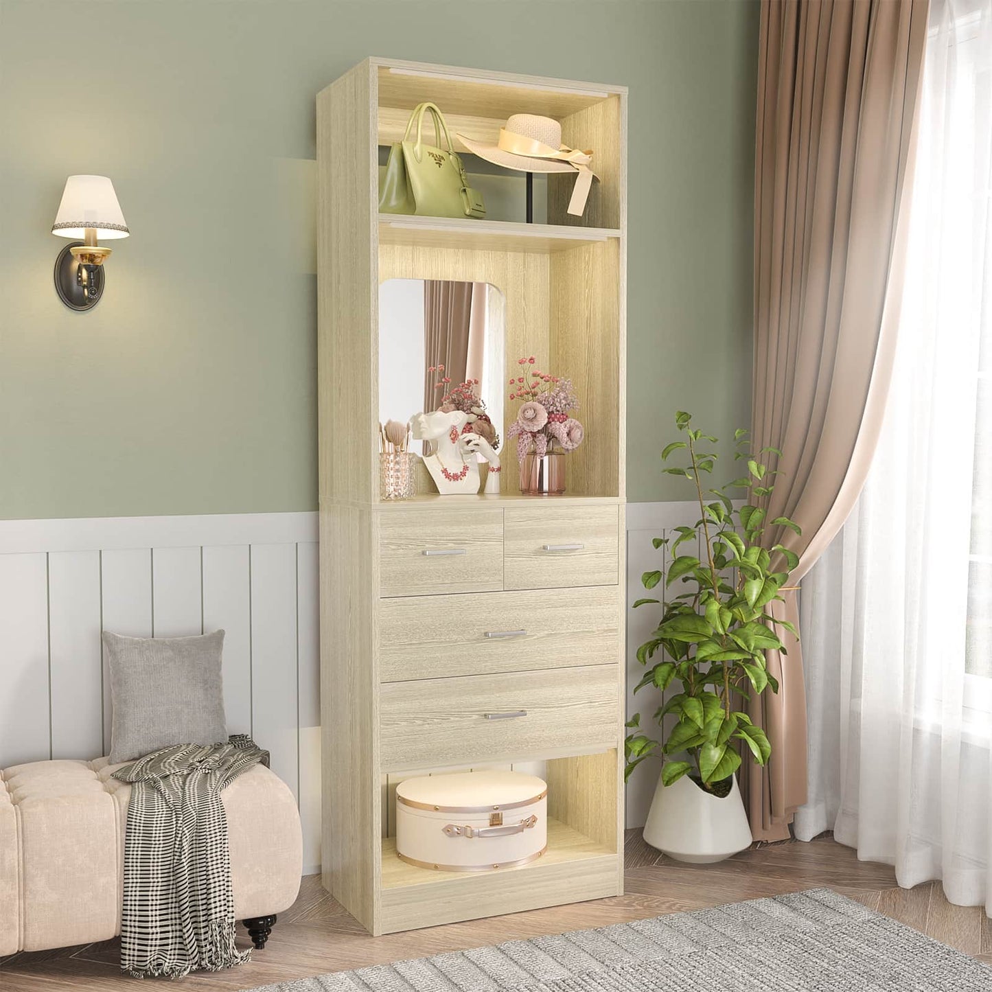 25'' Walk-in Closet System with 4 Wooden Drawers & Mirror