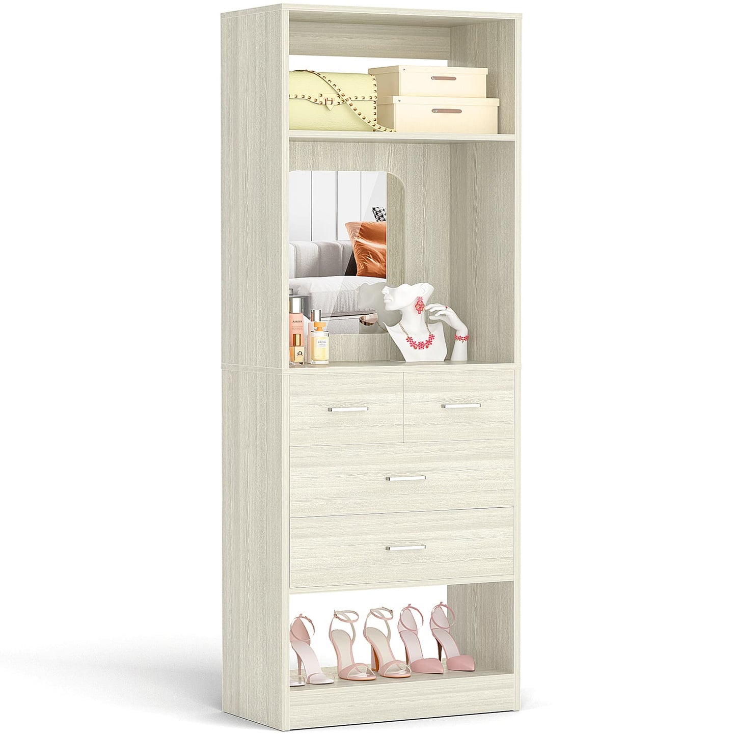 25'' Walk-in Closet System with 4 Wooden Drawers & Mirror