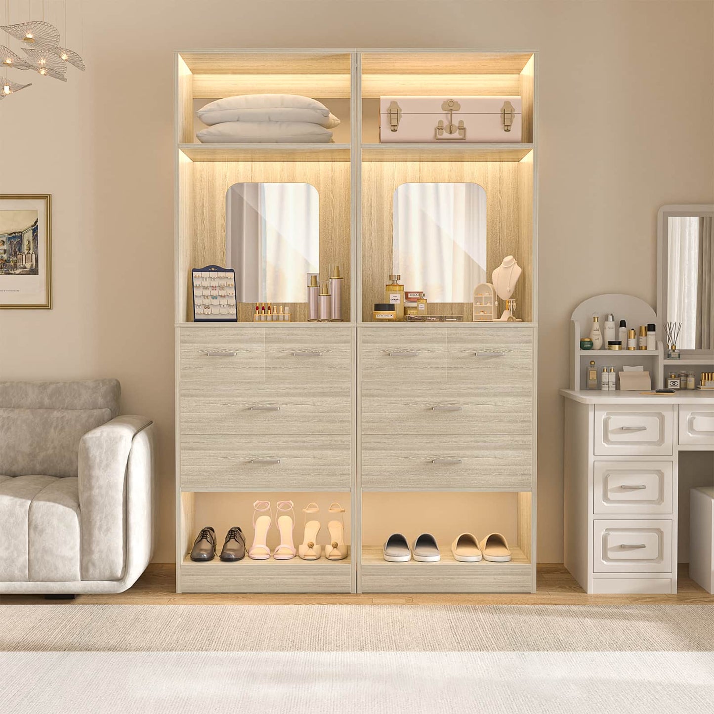 25'' Walk-in Closet System with 4 Wooden Drawers & Mirror