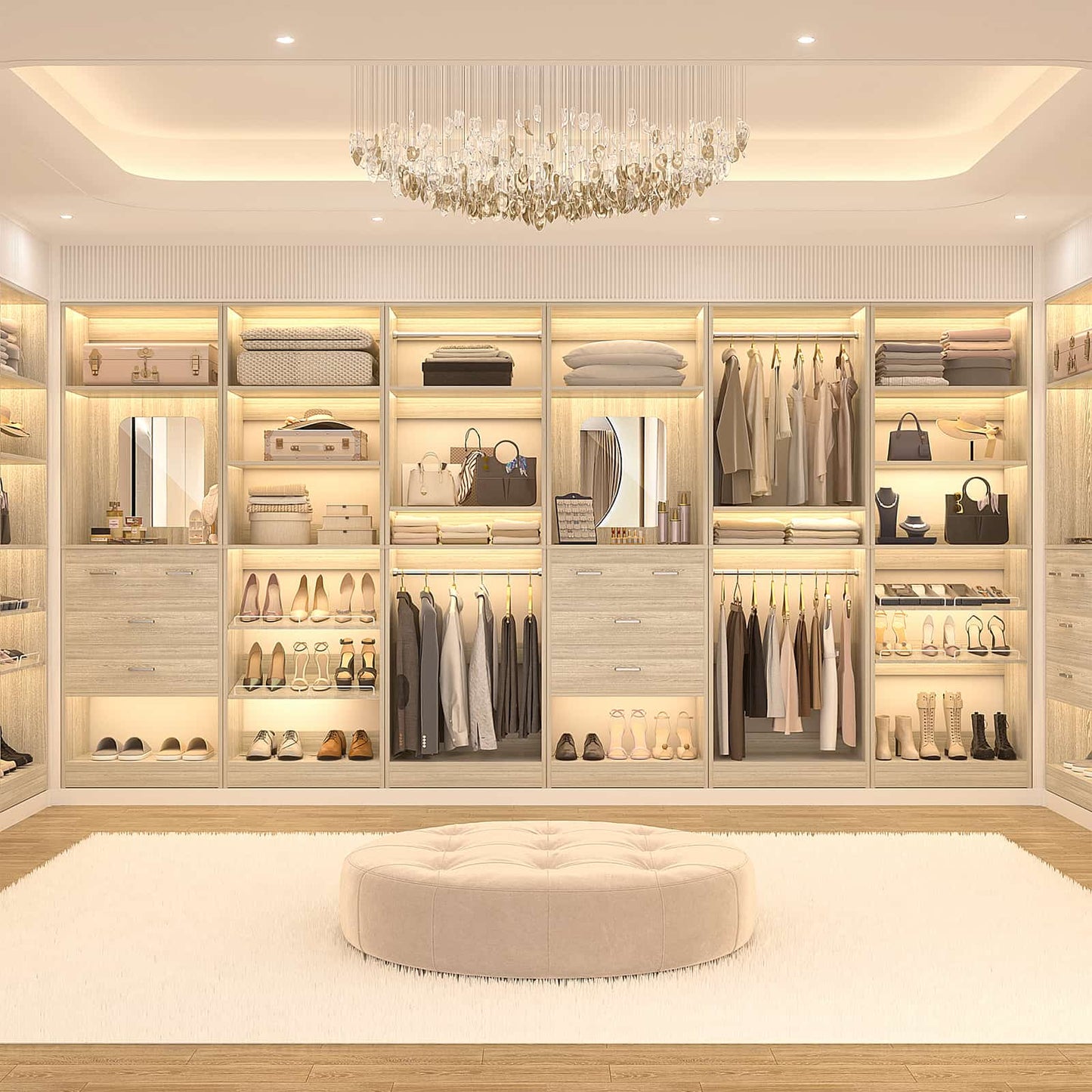 25'' Walk-in Closet System with 4 Wooden Drawers & Mirror