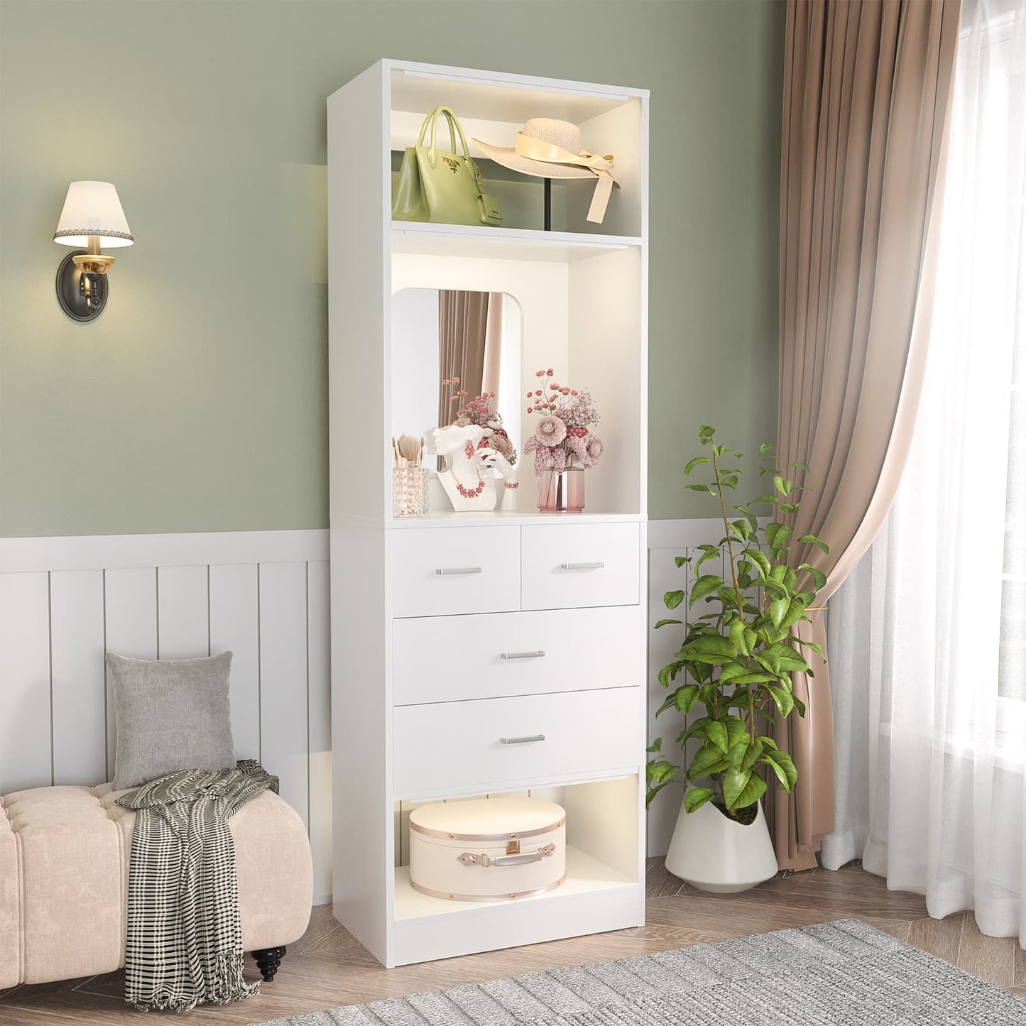 25'' Walk-in Closet System with 4 Wooden Drawers & Mirror