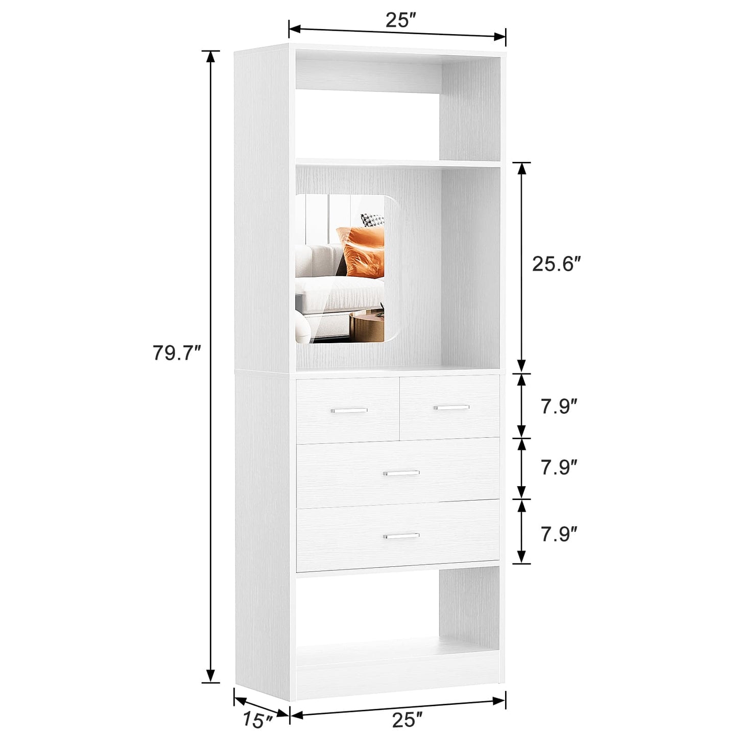 25'' Walk-in Closet System with 4 Wooden Drawers & Mirror