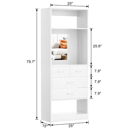 25'' Walk-in Closet System with 4 Wooden Drawers & Mirror