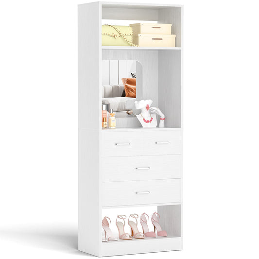 25'' Walk-in Closet System with 4 Wooden Drawers & Mirror