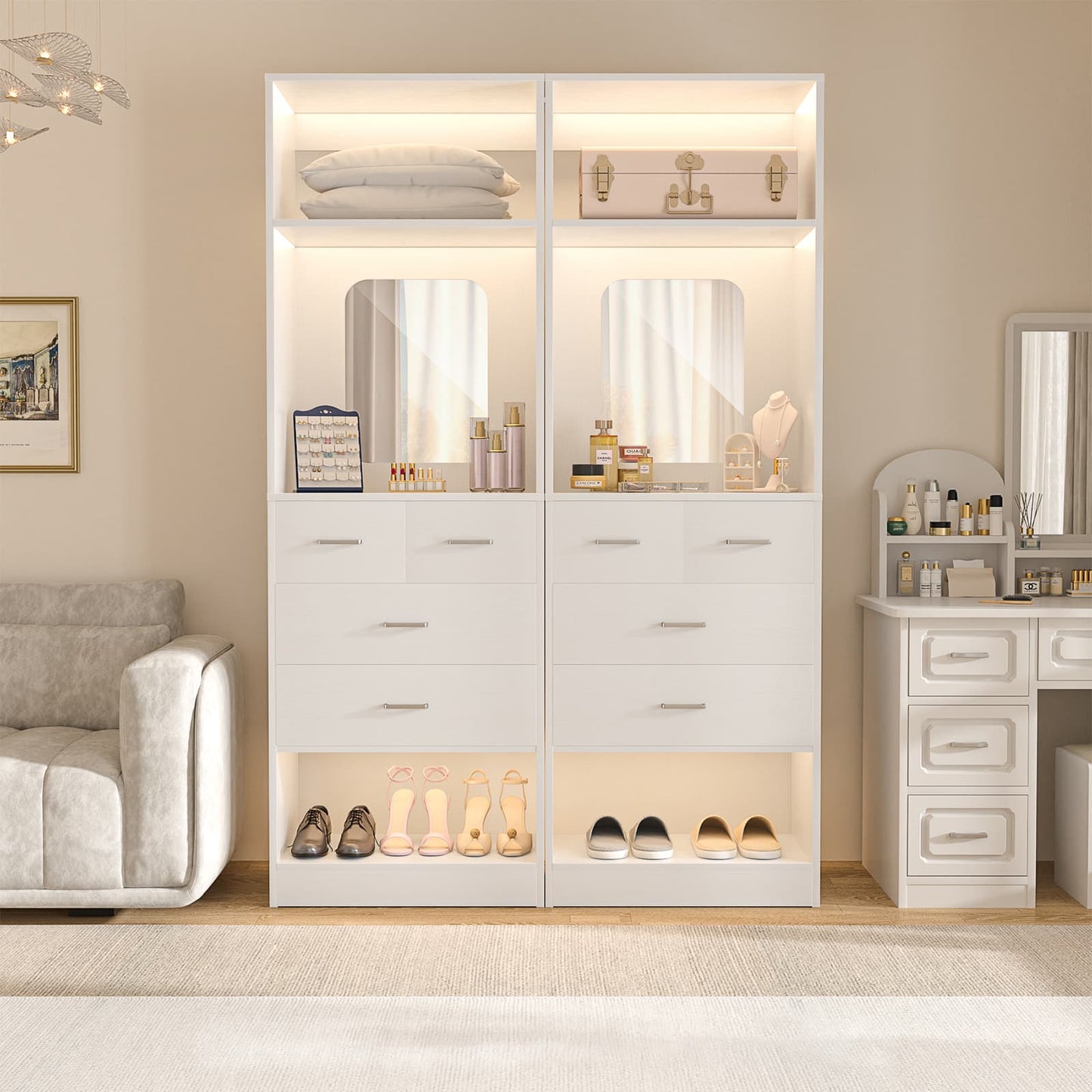 25'' Walk-in Closet System with 4 Wooden Drawers & Mirror