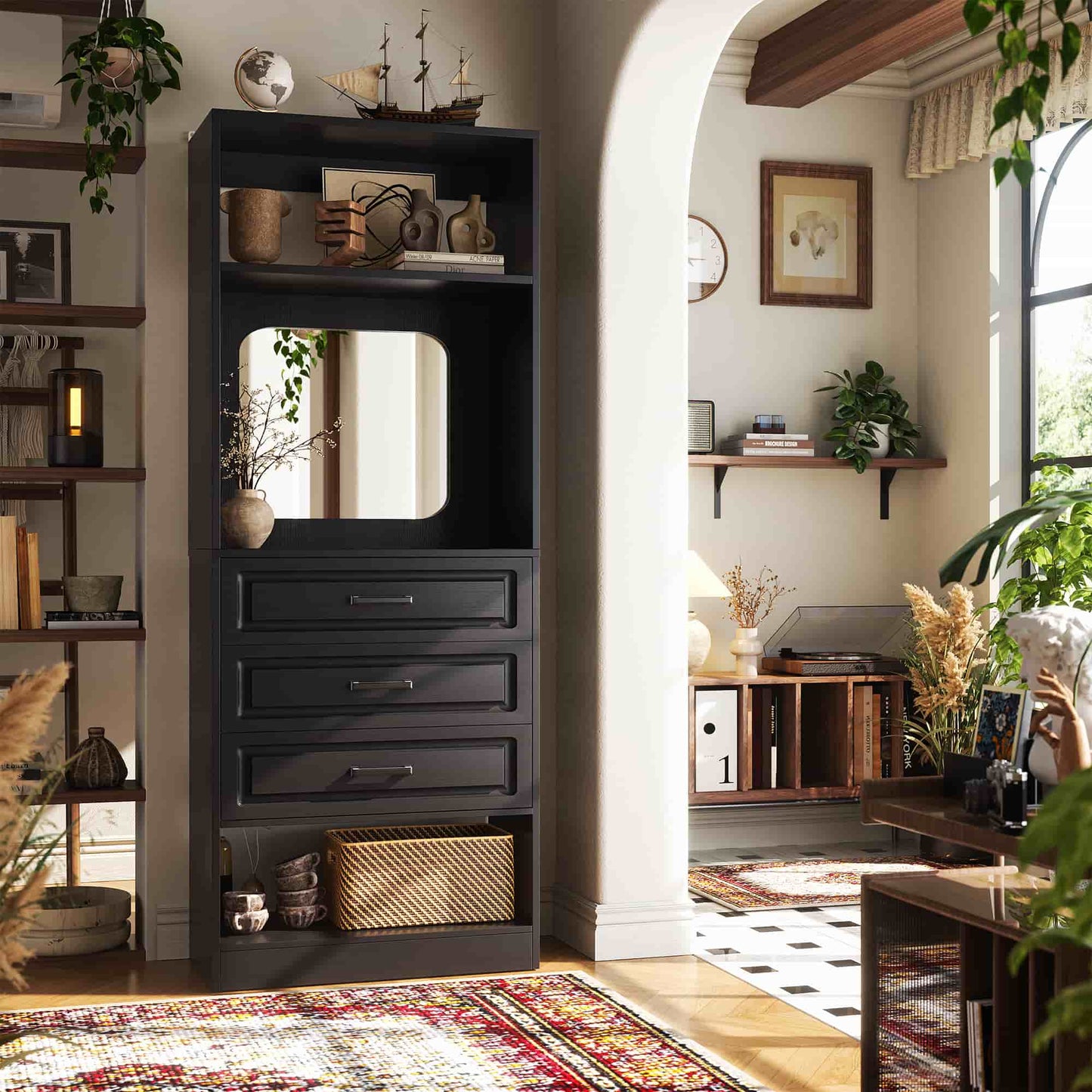 25" Freestanding Closet System with 3 Drawers & Mirror