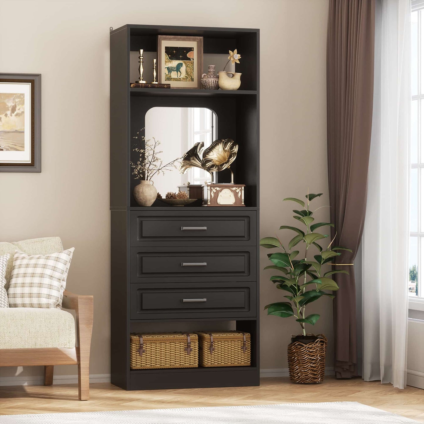 25" Freestanding Closet System with 3 Drawers & Mirror
