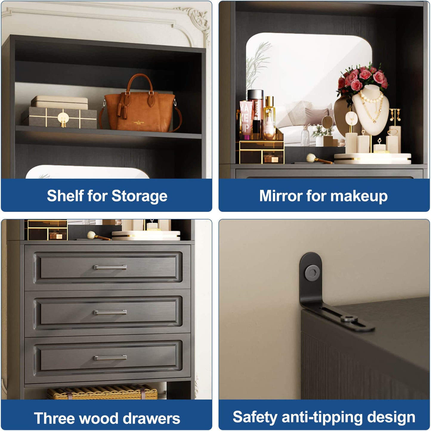 25" Freestanding Closet System with 3 Drawers & Mirror