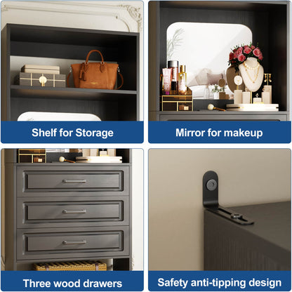 25" Freestanding Closet System with 3 Drawers & Mirror