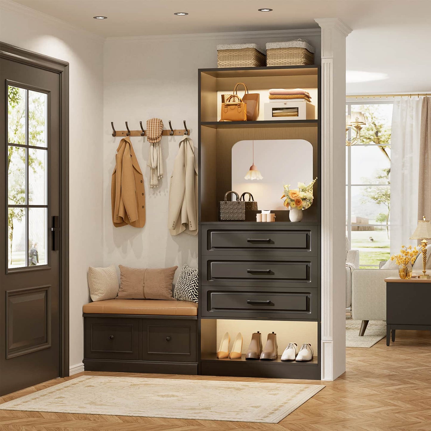 25" Freestanding Closet System with 3 Drawers & Mirror