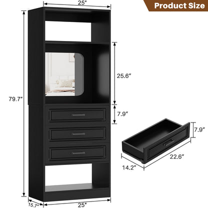 25" Freestanding Closet System with 3 Drawers & Mirror