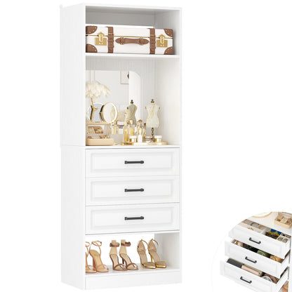 25" Freestanding Closet System with 3 Drawers & Mirror