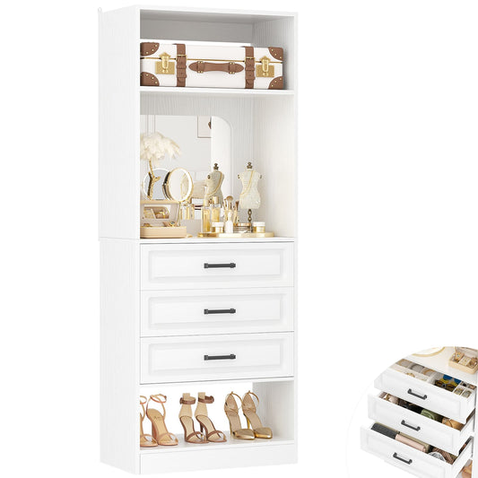 25" Freestanding Closet System with 3 Drawers & Mirror