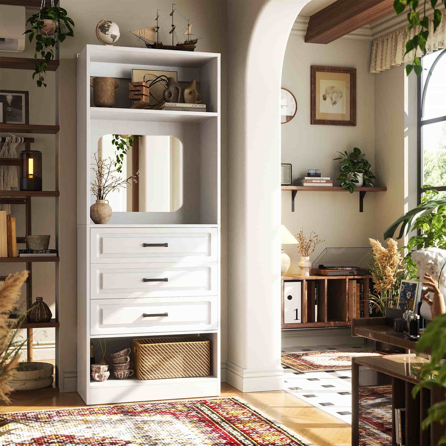 25" Freestanding Closet System with 3 Drawers & Mirror