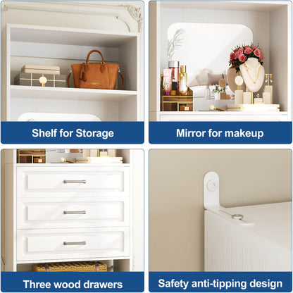 25" Freestanding Closet System with 3 Drawers & Mirror